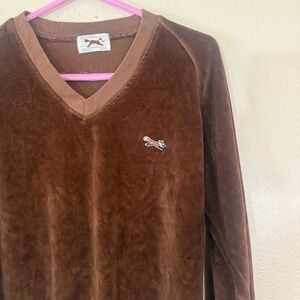 1980’s JCPenney the fox velour Rich Brown V-Neck Sweater L